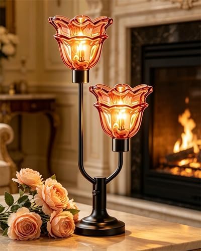 Mid Century Modern Flower Table Lamp Dimmable Red Glass Lamp Gift