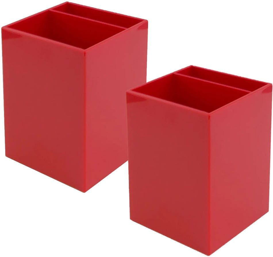 JAM PAPER Plastic Pen Holders - Red Desktop Pencil Cups - 2/Pack