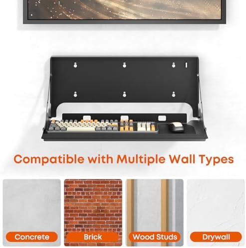 24 Inch Flip Down Keyboard Tray Wall Mount, Fold Down Typing Platform