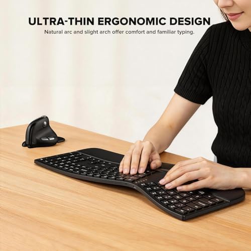 DELUX Ergonomic Wireless Keyboard, Ultra-Thin Split Ergo Keyboard (GM909)