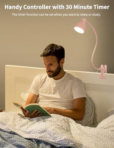 BOHON Cute Desk Lamp with Clamp Clip on Light, 5 Color 10 Brightness, Pink