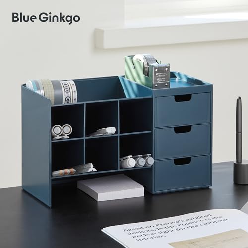 Blue Ginkgo Stackable Desk & Pen Organizer, Blue, Made in Korea