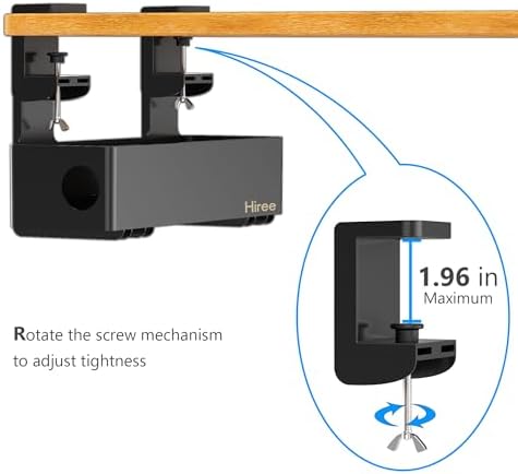 Under Desk Cable Management Tray with 6 AC Power Outlet and Clamp Mount, No Drill Cord Storage Organizers for Wire Management, Standing Desk, Computer Cord Rack for Office & Home (Black)