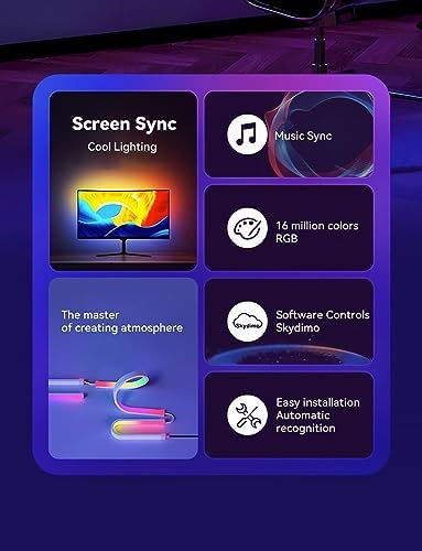 Monitor LED Backlights for PC & Mac, RGBIC LED Strip Lights that Sync with Screen Color or Music, Computer Light Bar Behind Monitor, LEDs for Desk Gaming, USB Port, Software Control (24 in)