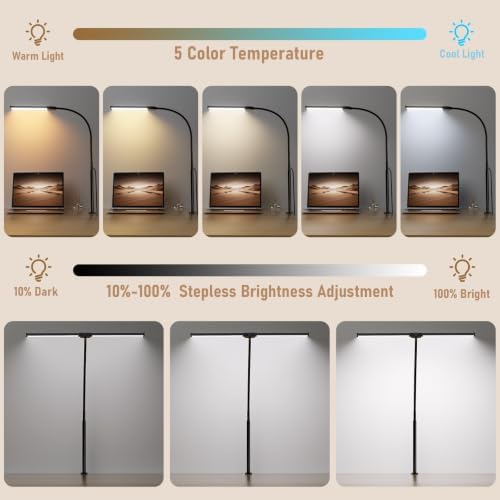 Voncerus LED Desk Lamp for Home Office, Double Head Desk Light with Clamp