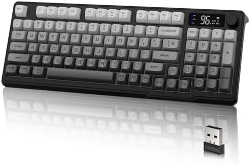 LexonElec M96 Wireless Keyboard, Low Profile Quiet Typing Membrane Gaming Keyboard with Smart Display & Knob, RGB Backlit, USB C Rechargeable, 94 Keys PBT Keycap for Windows PC,Mac,Linux-Moonlit Night