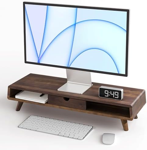 Tinamo Wood Monitor Stand with Drawer & Storage, Walnut Color (Patented)
