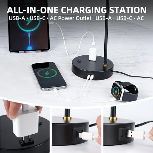 Modern Desk Lamp with USB & AC Outlet,270° Swivel (Bulb Not Included)