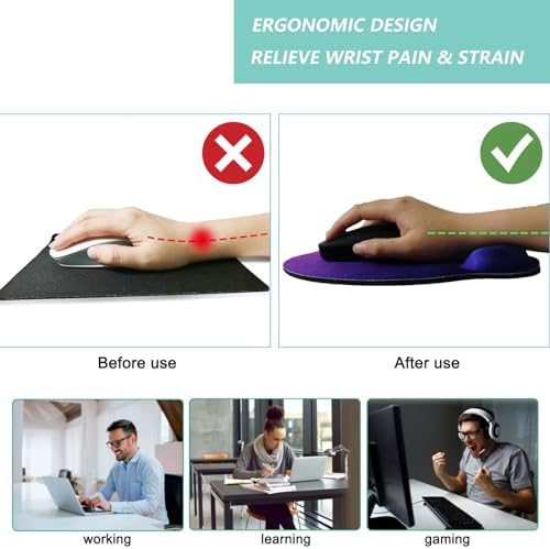Mouse Pad with Wrist Support, Ergonomic Mouse Pad with Memory Foam Wrist Rest Cushion, Non-Slip Rubber Base Gaming Mice Pad for Home Office Computer Laptop, Starry Sky Purple