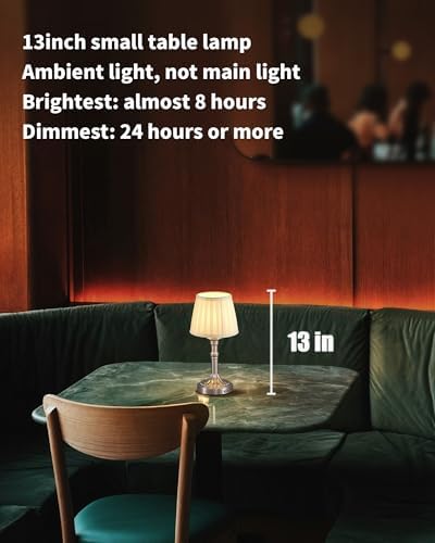 KDG Nickel Cordless Table Lamps Set of 2, Beige Fabric Shade Desk Lamp
