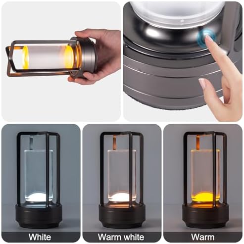 Rechargeable Cordless Small Metal Table Lamp, Stepless Dimming, 3-Color