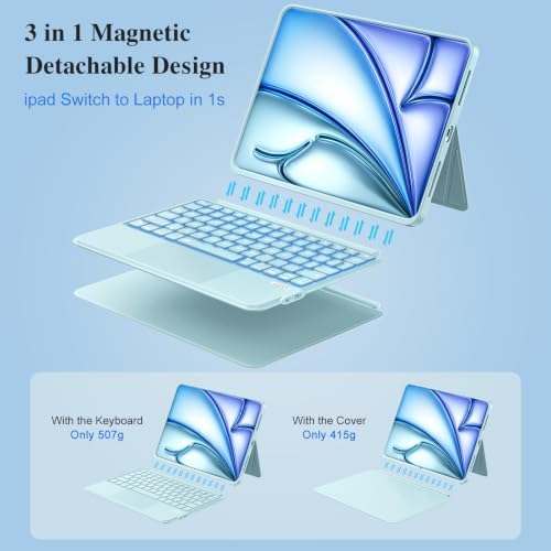 3 in 1 Keyboard Case for iPad Air 11 inch (M4/M3/M2, 2026/2025/2024), Air 5/4th 10.9" & Pro 11" 4/3/2/1st, Detachable Backlit Keyboard with Kickstand, Trackpad, Sleek for A16 11/10th Gen (Ice Blue)