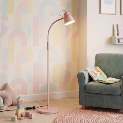 Brightech Zoey LED Floor Lamp - Flexible, Bright Standing Task Light for Puzzles, Crafting, Sewing and Reading - Perfect Dimmable Lighting for Kids Bedrooms, Desks, Nurseries, & Offices - Pastel Pink
