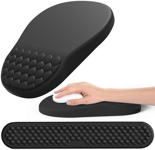 Ergonomic Mouse Pad and Keyboard Wrist Rest with Massage Design, Space-Saving Mouse Pad Wrist Support, Memory Foam Wrist Rest with Non-Slip PU Base for Computer Desk, Black
