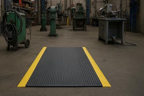 Guardian 24030502BY Air Step Anti-Fatigue Floor Mat, Vinyl, 3'x5', Black with Yellow Stripes, Reduces Fatigue and discomfort, Can be Easily Cut to fit Any Space