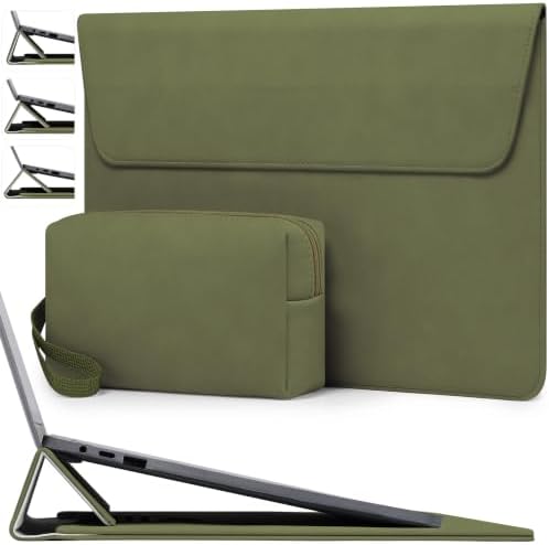 HYZUO 13.3-14 Inch Laptop Case Sleeve with Adjustable Stand, Olive Green