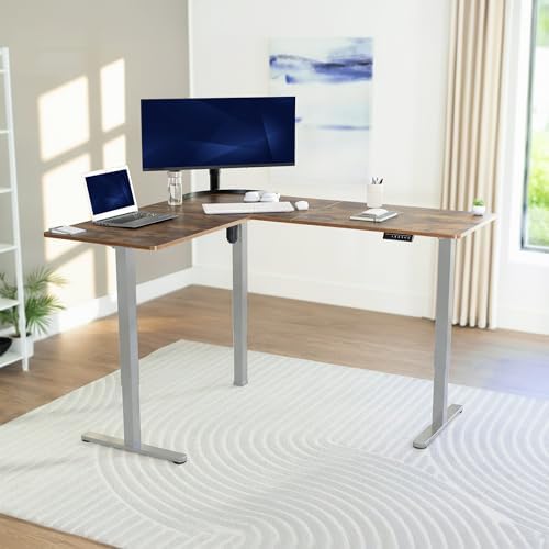 VIVO Rustic Vintage Brown 63 x 55 in Corner Standing Desk, DESK-E3CTGN