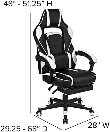 Flash Furniture X40 Gaming Chair Racing Ergonomic Computer Chair with Fully Reclining Back/Arms, Slide-Out Footrest, Massaging Lumbar - White