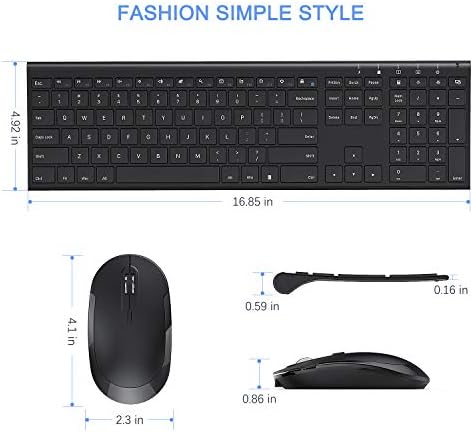 Vssoplor Wireless Keyboard and Mouse, Rechargeable Ultra Slim, Dark Black