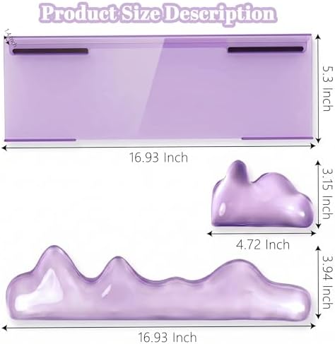 Acrylic Computer Keyboard Stand with Gel Mountain Wrist Rest Keyboard Riser with Comfortable Clear Silicone Mouse Wrist Pad Ergonomic Tilted Transparent Keyboard Holder for Desktop Office Purple