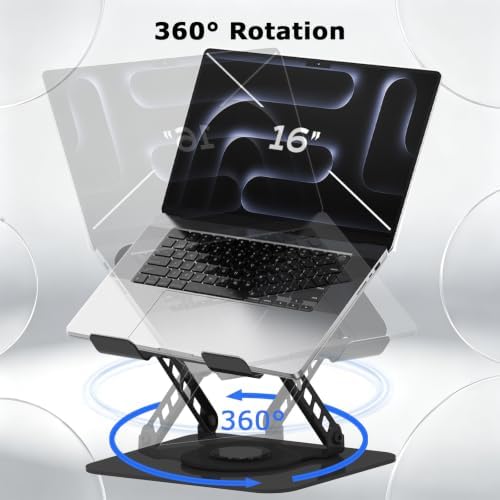 Adjustable Laptop Stand 360°Rotation Computer Riser for Desk, Black
