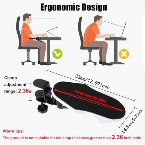 Computer Arm Rest for Desk, 180° Swivel and 90° Foldable, White