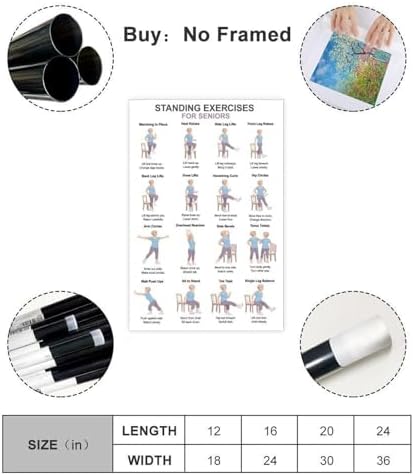 Standing Exercises for Seniors Low Impact Balance Workout Chart Fitness Canvas Poster Bedroom Decor Room Decor Unframe 16x24inch