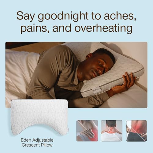Coop Home Goods Eden Crescent Bed Pillow for Side & Back Sleepers, Queen Size, Adjustable Medium Soft Memory Foam Pillow with Cooling Gel & Ergonomic Crescent Shape, CertiPUR-US/GREENGUARD Gold