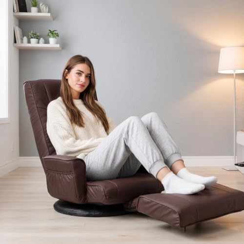 360° Swivel Floor Chair, 14-Position Adjustable Backrest & Footrest