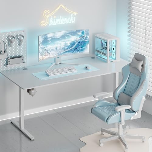 Shintenchi Standing Desk, 71x31 Inch Height Adjustable Electric Sit Stand up Desk, Ergonomic Rising Computer Table, Modern Lift Gaming Desk Workstation for Home Office, White