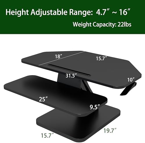 32 inch Corner Standing Desk Converter, Height Adjustable Sit Stand Desk Riser with Keyboard Tray, Black, GSD76