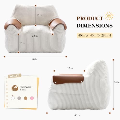Homkdom Bean Bag Chairs for Adults, Bean Bag Sofa with Armrests, White
