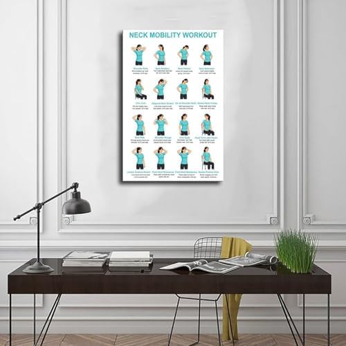 Neck And Shoulder Stretch Chart for Seniors Desk Workers Gentle Seated And Standing Neck Exercises Daily Home Stretch Canvas Poster Wall Art for Living Room Bedroom Decor Unframe 16x24inch
