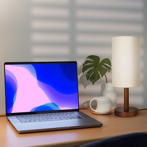 LALISU Small Table Lamp，Nightstand Lamp Wood Base Bedside Lamp Plug in
