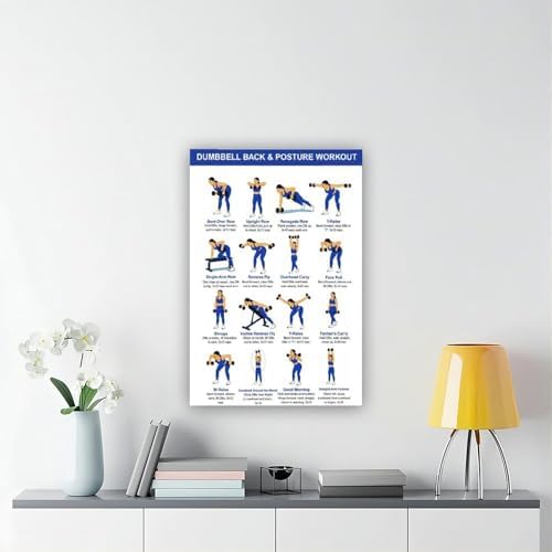 Dumbbell Back And Posture Workout Upper Back Strength Training Exercises Chart Beginner Friendly Fitness Canvas Poster Wall Art for Living Room Bedroom Decor Frame 16x24inch