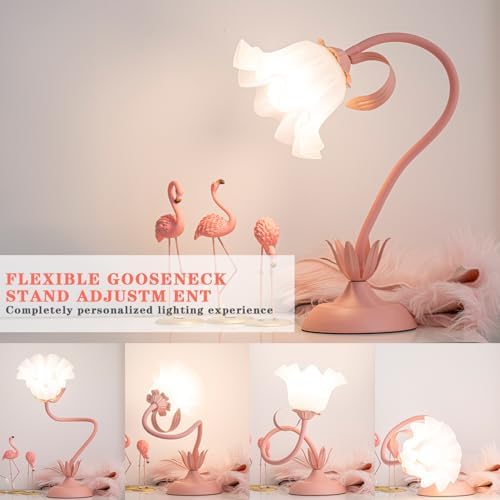 WERFOP Flower Desk Lamp Cute Pink Table Lamp for Bedroom Girls Room