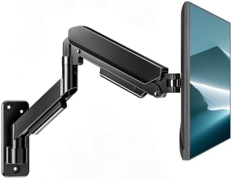 AX WABER Single Monitor Wall Mount for 17 to 32 inch Flat/Curved Computer Screens,Full Motion Adjustable Mechanical Spring Monitor Wall Arm Holds Up to 22lbs,VESA Wall Mount 75x75/100x100, Black