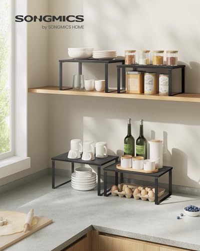 SONGMICS Cabinet Organizer Shelf, Set of 4 Spice Rack, Kitchen Storage