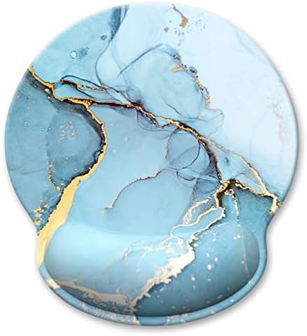 Ergonomic Mouse Pad with Wrist Support, Marble Style Memory Foam Wrist Rest Mouse Pads, Cute Computer Laptop Office Accessories Decor, Pain Relief Mousepad for Gaming Work Men Women, Blue