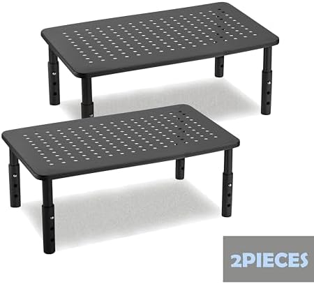 Monitor Stand for Desk Monitor Riser, Adjustable Laptop Riser, Desk Organizer Desktop Printer Laptop Storage Shelf, Mesh Metal Computer Item Stand (2 Pieces)(14.5" Lx9.3 W/Piece)