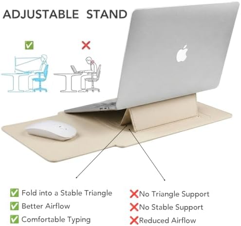 4-in-1 Laptop Sleeve with Stand and Mouse Pad, Faux Leather Protective Case with Accessory Pouch for 13.3-14 Inch Laptops (Beige)
