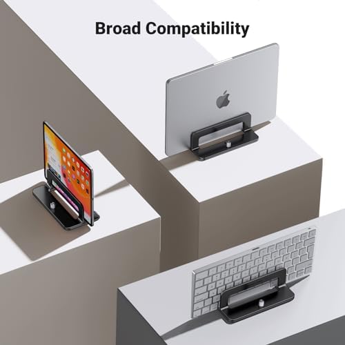 UGREEN Vertical Laptop Stand Holder for Desk Compatible with MacBook Pro, MacBook Air Stand Vertical Aluminum Adjustable for Up to 17.3 Inch Gaming Laptop, Black