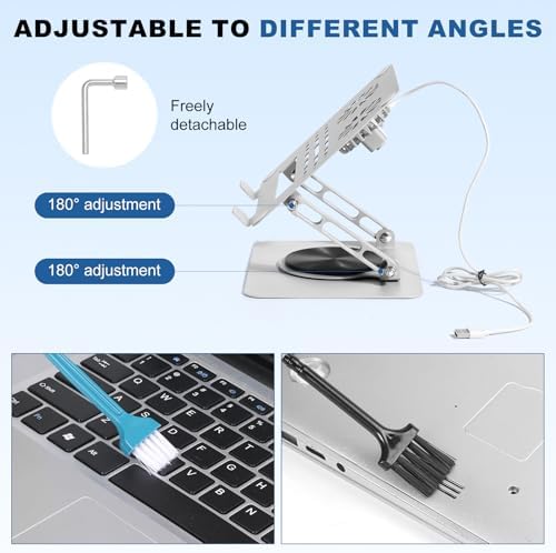 Laptop Cooling Stand with 2 Detachable Fans, 360° Rotating Adjustable Laptop Stand, Carbon Steel Ergonomic Laptop Riser, Anti-Slip Base for 10-17.3" Notebook MacBook, Office Home Gaming