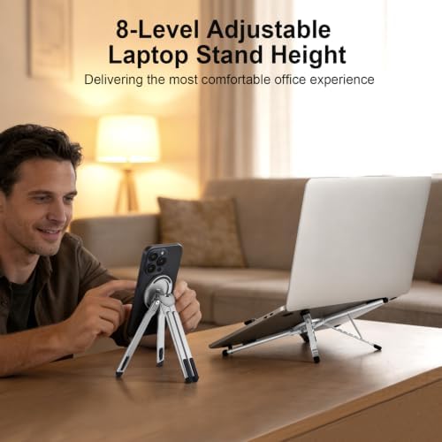 3-in-1 Portable Laptop Stand with Magnetic Phone Holder, White