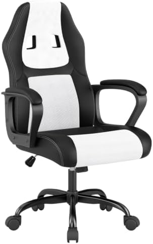 BestOffice Office Chair PC Gaming Chair Cheap Desk Chair Ergonomic PU Leather Executive Computer Chair Lumbar Support for Women, Men (White)