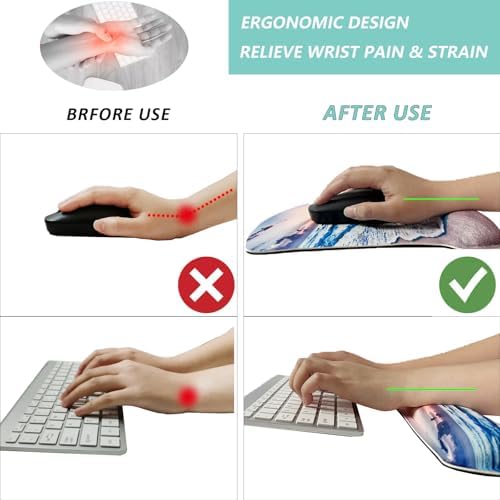 Keyboard Wrist Rest Pad Mouse Pad with Wrist Support Set of 3, Gaming Mousepad with Non-Slip Rubber Base, Ergonomic Memory Foam Mouse Cushion Support for Home Office Laptop Computer, Beach