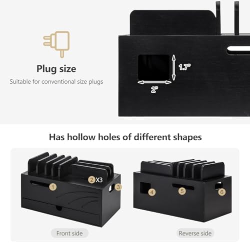 Homde Bamboo Charging Station Organizer: 6 Compartments and Drawer