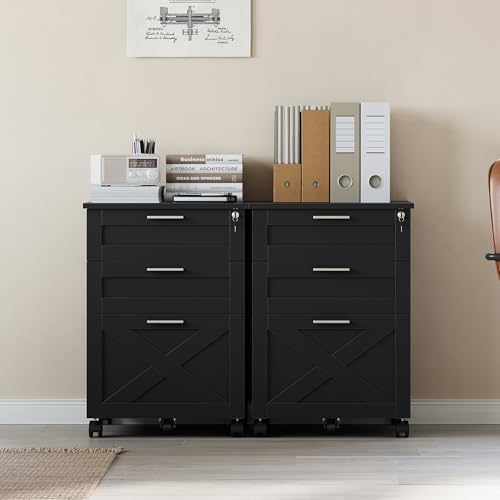 Garvee 3-Drawer Mobile File Cabinet with Lock, Under Desk Storage Drawers