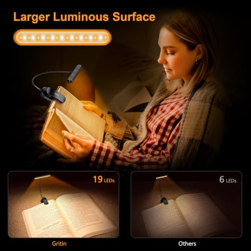 Gritin Rechargeable Book Light for Reading in Bed with 19 LED