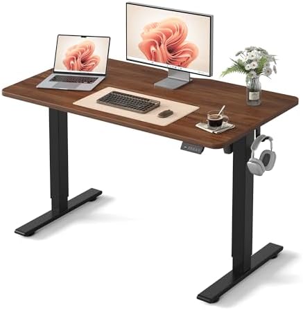FEZIBO 48" Electric Standing Desk Height Adjustable Desk, Dark Walnut